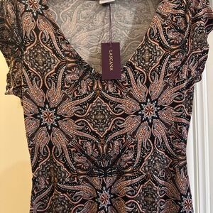 Lascana Black & Pink Paisley Boho Style V-Neck Women's Dress- Extra Small